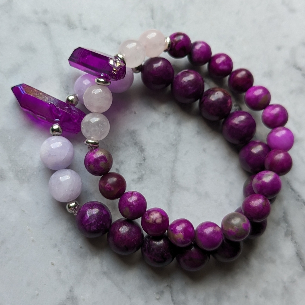Sugalite Rose Quartz Crystal Stone bead bracelet - Picture 9 of 9
